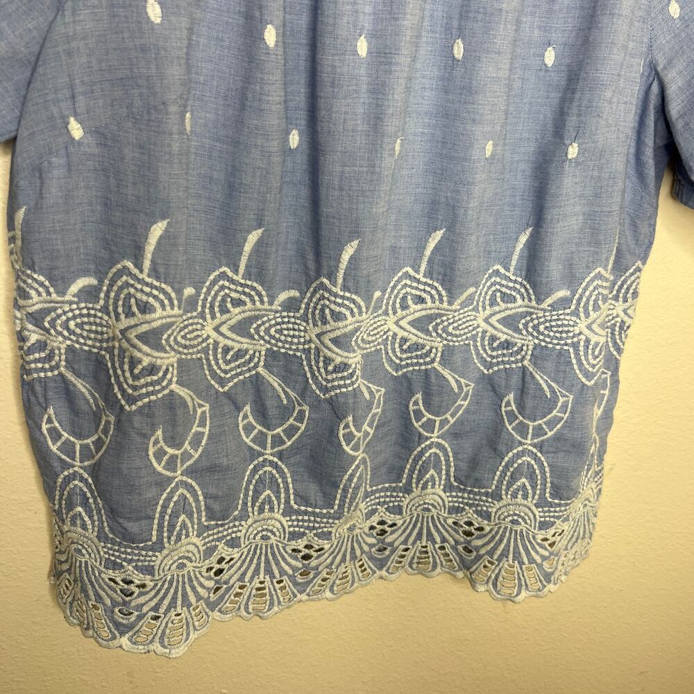 Talbots Light Blue Off Shoulder Embroidered Eyelet Top Medium - Picture 4 of 9